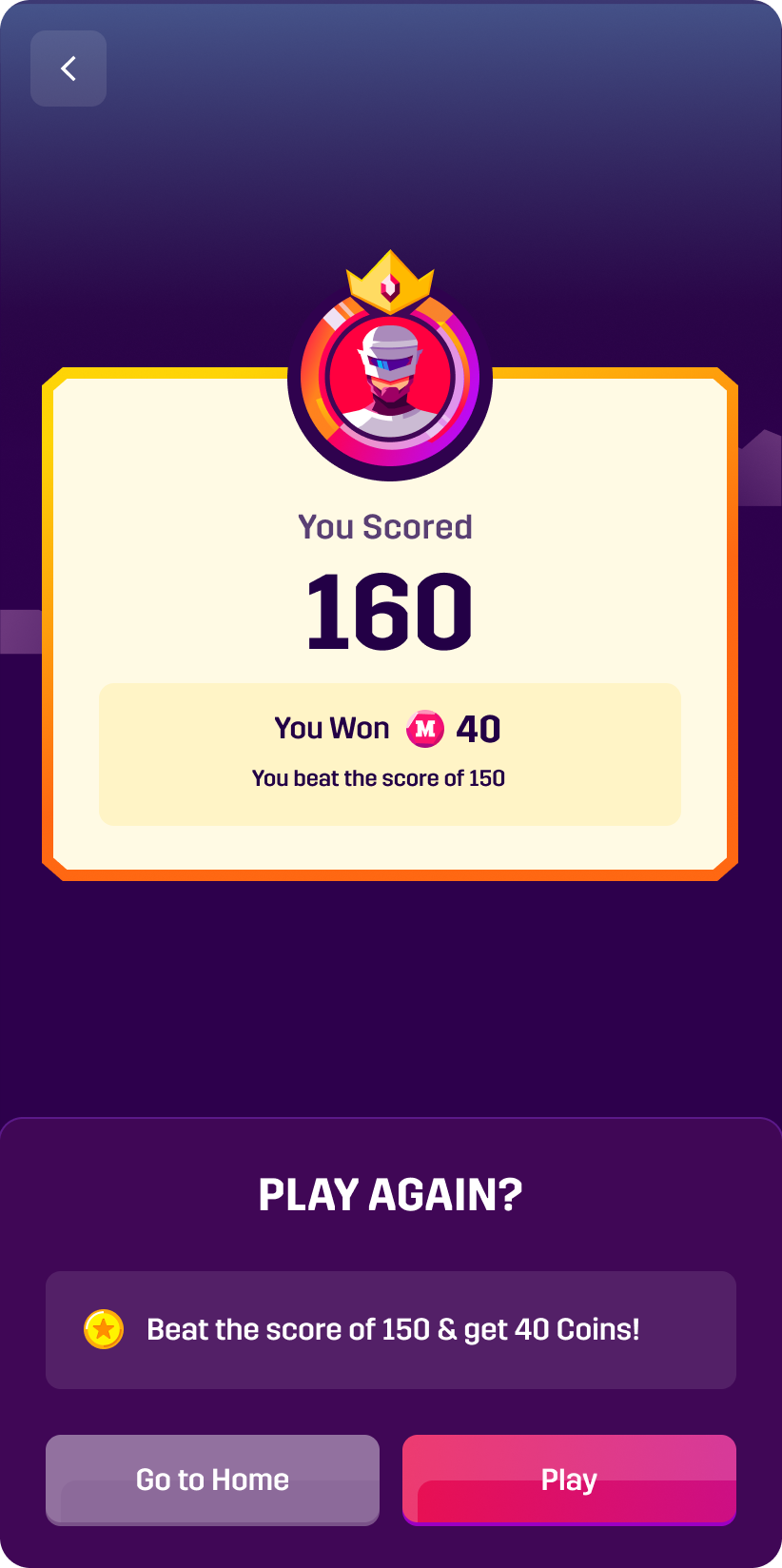 Mission screen asking the user to beat their best score
