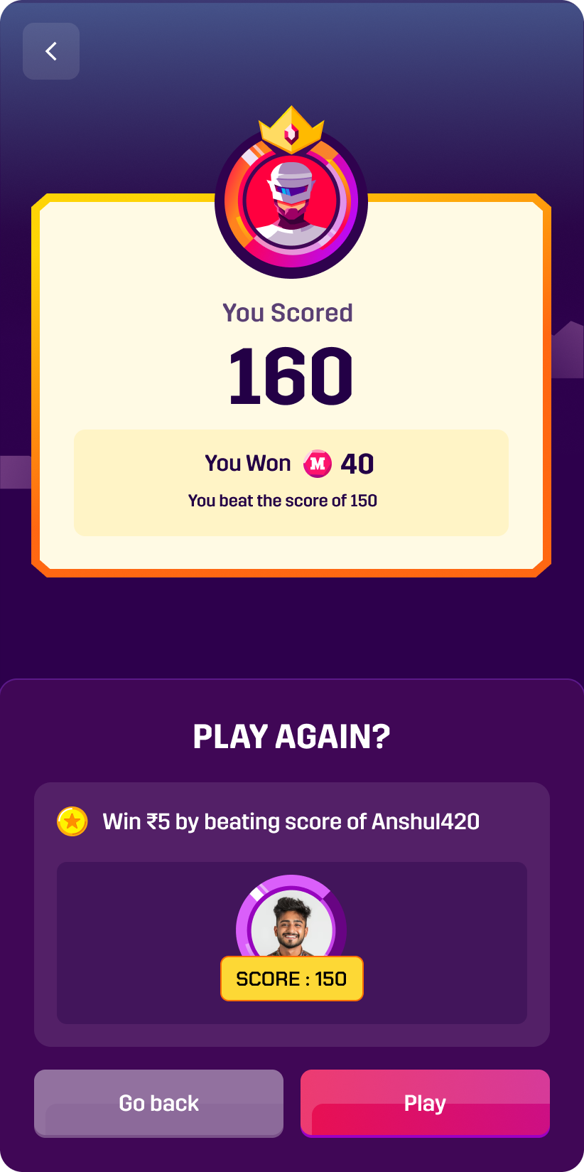 Versus match screen against a realistic opponent